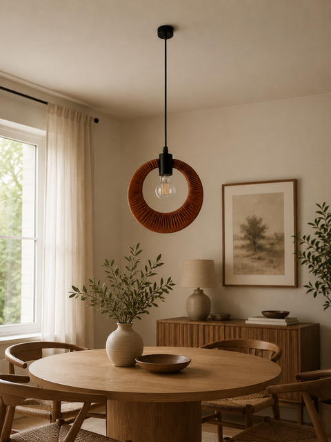 Handcrafted Leather Ring Pendant Light