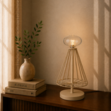 Minimalist Beige Steel Wire Table Lamp with Transparent glass ball