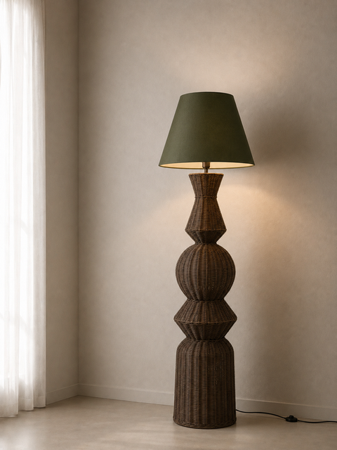 Modern Woven Rattan Floor Lamp with Olive Shade