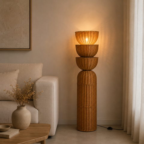 Modern Bamboo Floor Lamp with Warm Ambient Light