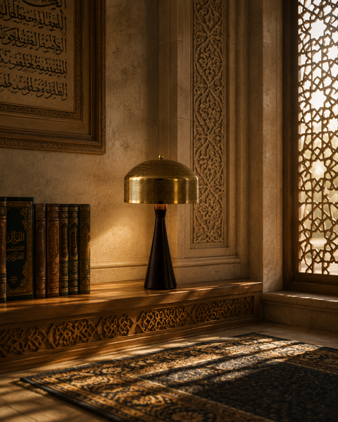 مصباح ذهبي فاخر بلمسة أناقة إسلامية دافئة