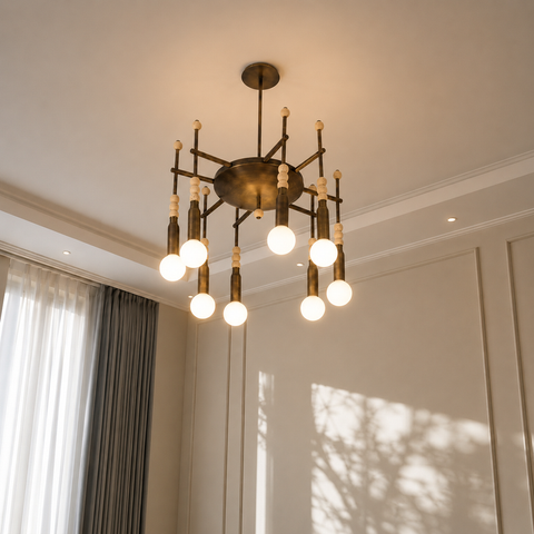 Luxury bronze ceiling chandelier with travertine balls