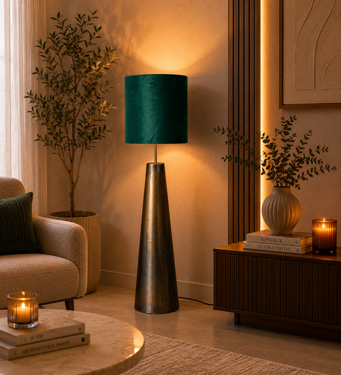 Islamic Floor Lamp with Metallic Base & Green Shade.