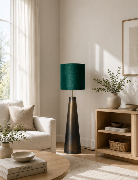 Islamic Floor Lamp with Metallic Base & Green Shade.
