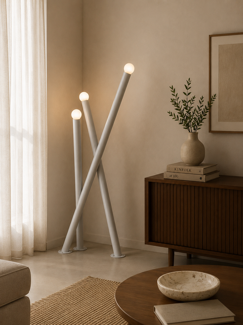 Modern 3-stick Gray Steel Floor Lamp