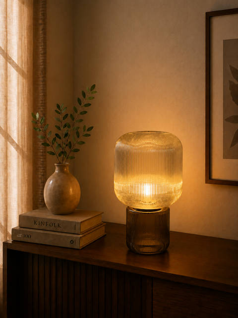 Modern Ribbed Glass Ambient Table Lamp