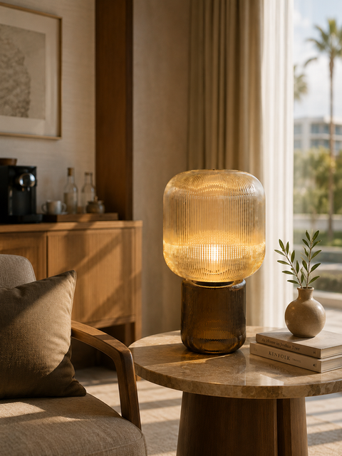 Modern Ribbed Glass Ambient Table Lamp