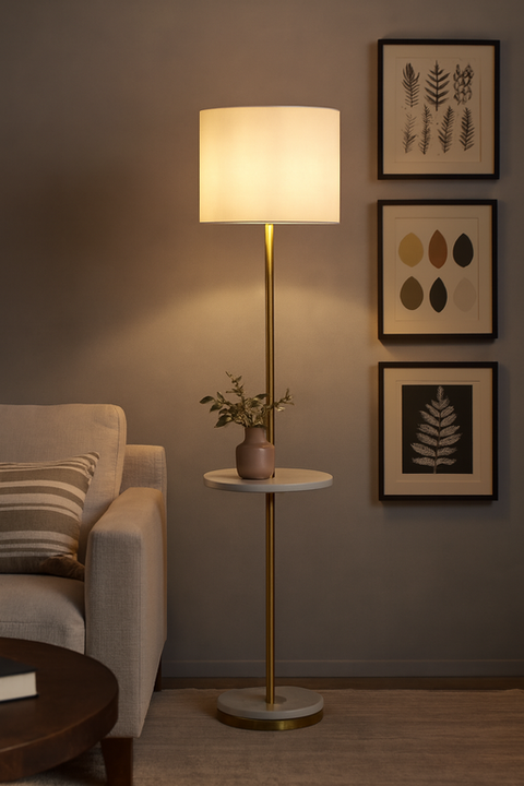 Modern Glam White & Gold Functional Floor Lamp