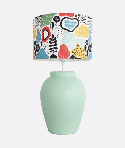Green Pottery With Printed Shade Table Lamp