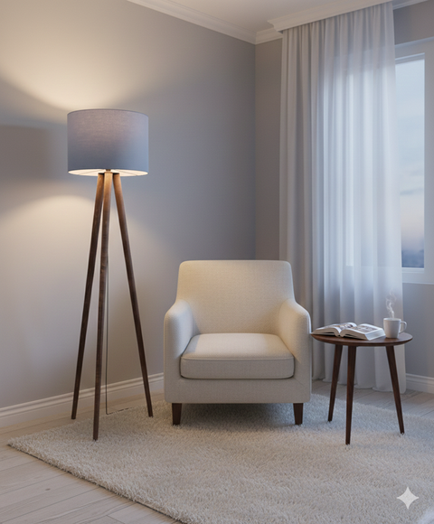 Boho Grey Tripod Floor Lamp