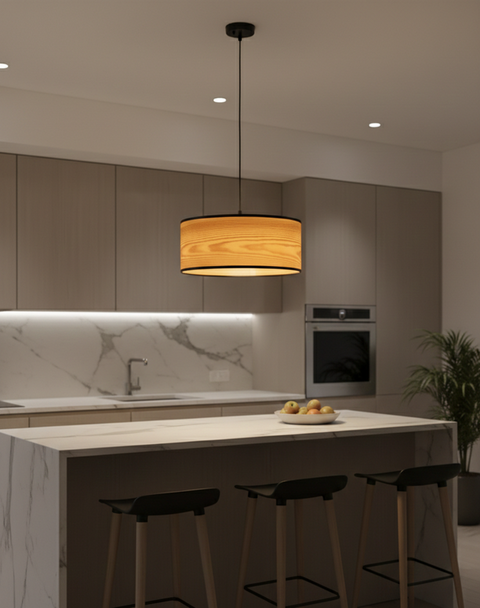 Modern Shade Pendant with Wooden Print