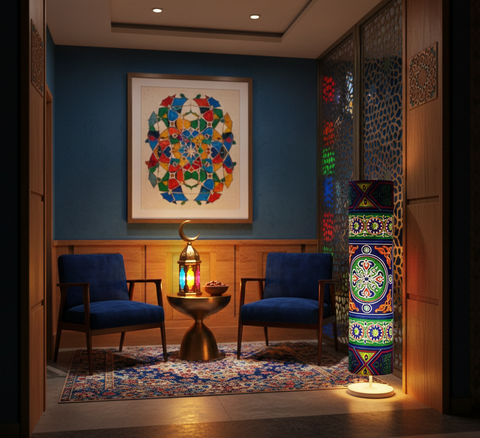 Printed Cylindrical Shade Floor Lamp