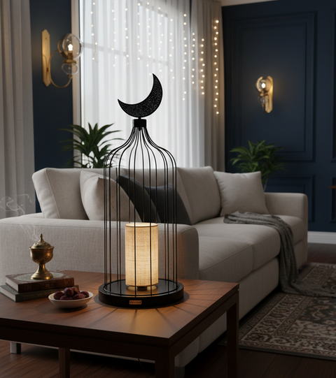 Black Burlap Islamic Table Lamp