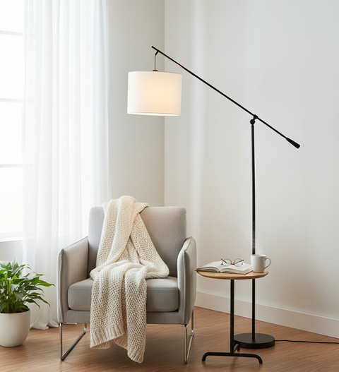 Modern Slim Black & White Arm Floor Lamp