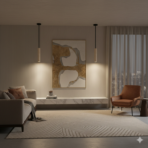Modern Cylindrical Marble Pendant Light