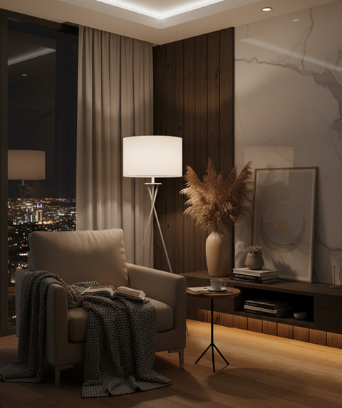 Minimalist Tripod Cotton Shaded Floor Lamp
