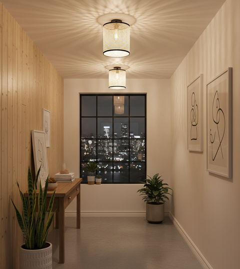 Boho Handcrafted Rattan Flush Mounted Ceiling
