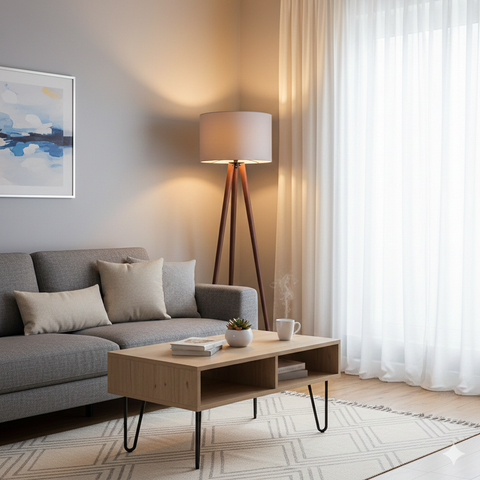 Boho Grey Tripod Floor Lamp