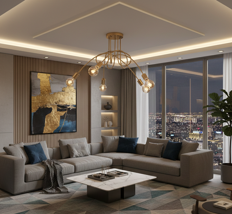 Industrial Gold Branched Chandelier