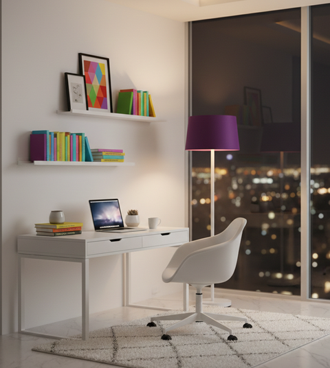 Modern White And Purple Torchiere