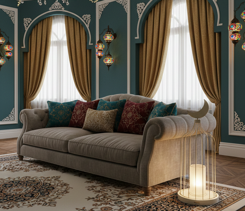 Light Biege Mesh Islamic Table Lamp
