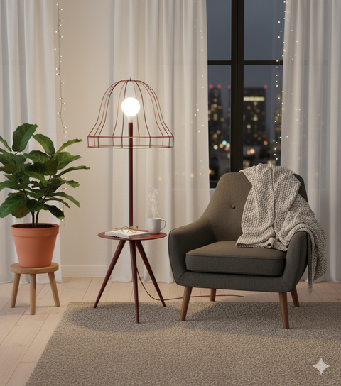 Burgandy Wireframe Table & Floor Lamp