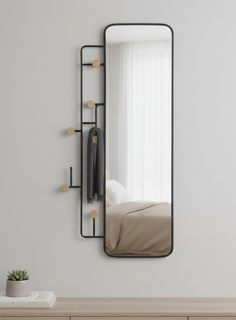 Geometric Wall Mirror with Hooks