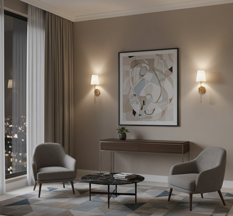 Minimilaist Gold  upright wall torchiere.