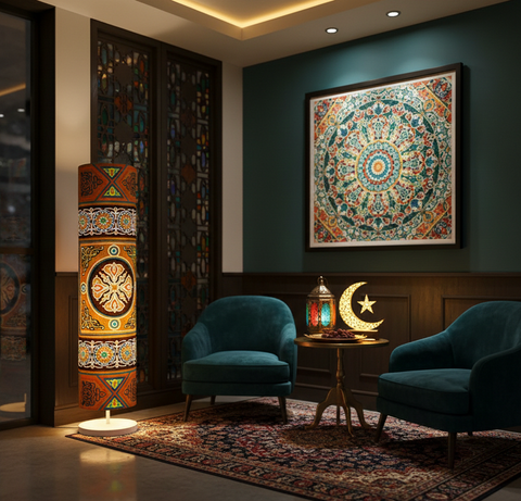 Printed Cylindrical Shade Floor Lamp