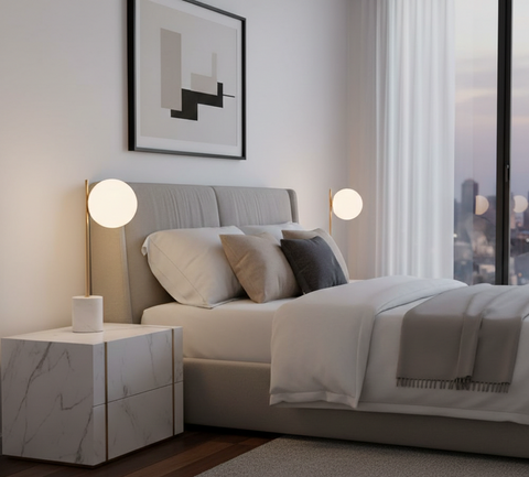 White Marble Table Lamp with Gold Accent
