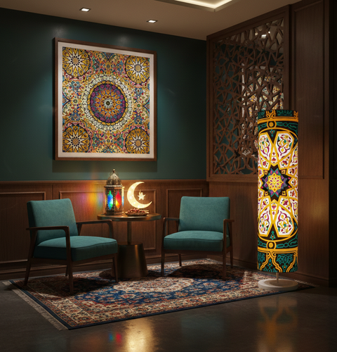 Printed Cylindrical Shade Floor Lamp
