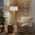 Boho Wooden Tripod Floor Lamp
