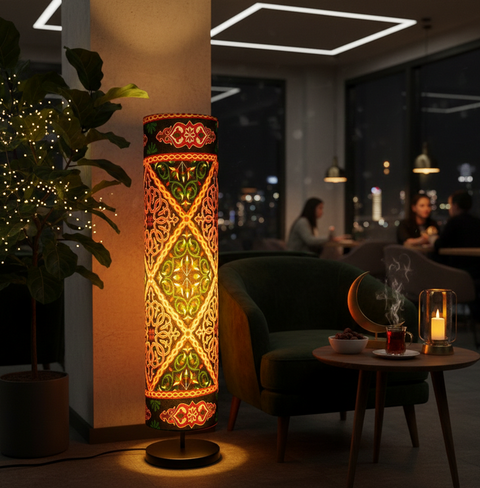 Printed Cylindrical Shade Floor Lamp