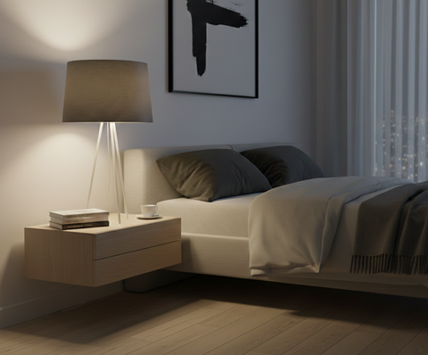 White Tripod Lamp With Grey Cotton Shade