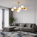 Gold Track Chandelier with 7 Opal Globes
