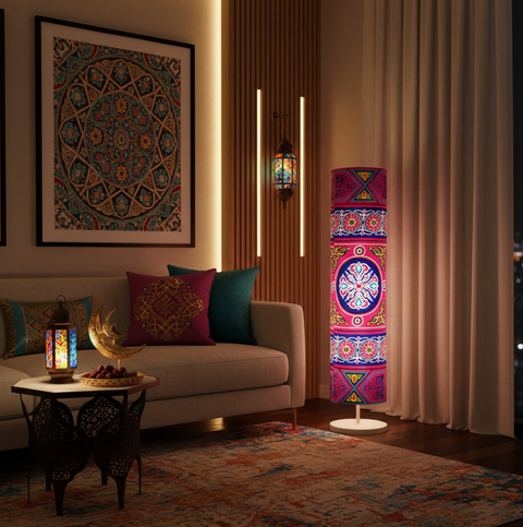 Printed Cylindrical Shade Floor Lamp