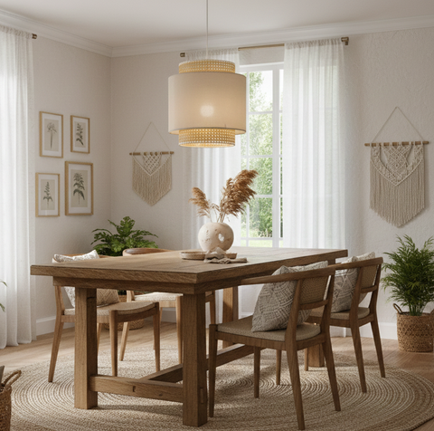 Rattan Cotton Shaded Pendent