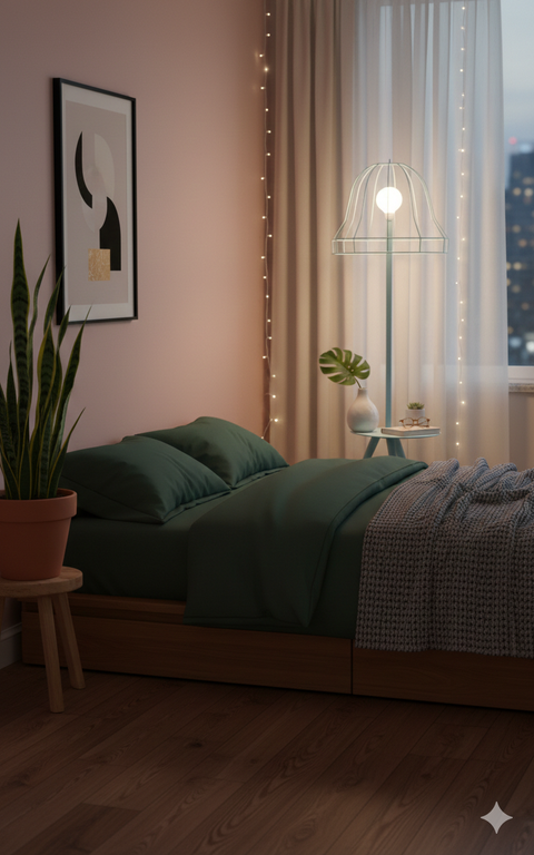 Baby Blue Wireframe Table & Floor Lamp
