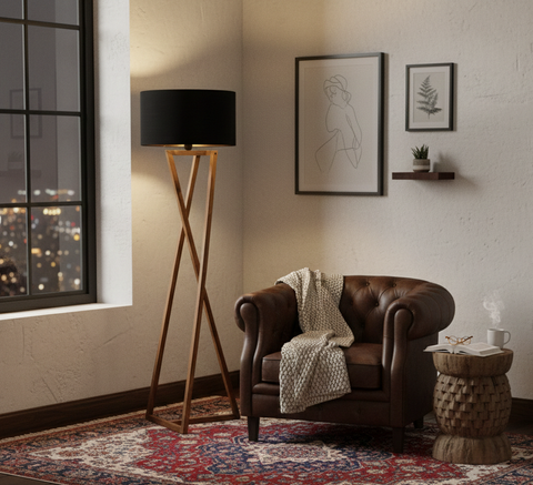 Stylish Black & Biege Tripod Floor Lamp