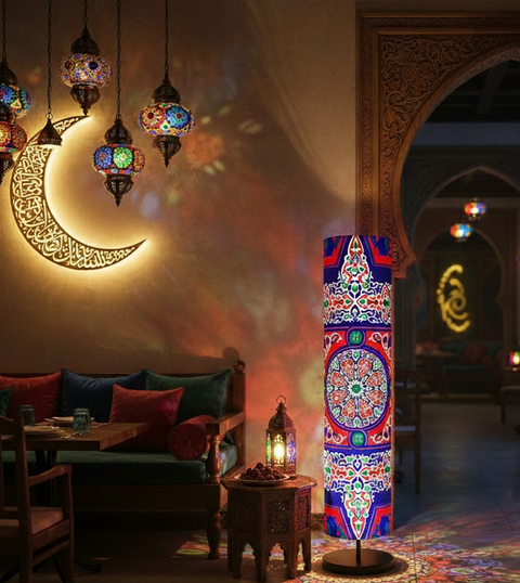 Printed Cylindrical Shade Floor Lamp