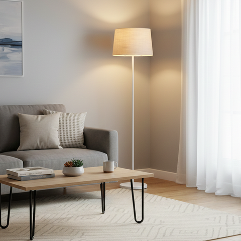 Modern White And Beige Torchiere