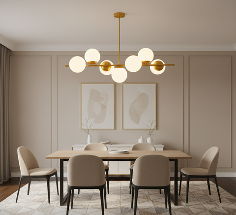 Gold Track Chandelier with 7 Opal Globes