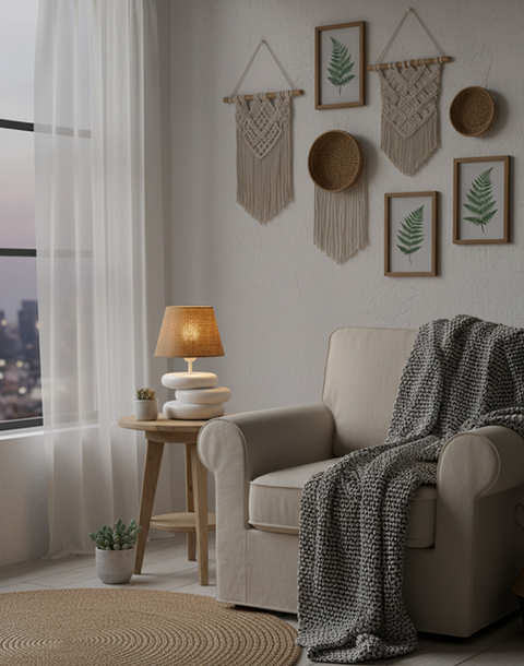 White Burlap Table Lamp