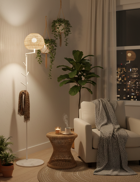 Boho Bamboo Hanger Floor Lamp