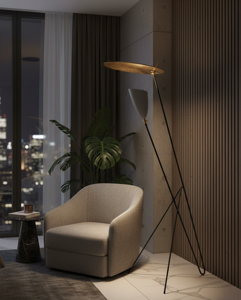 Contemporary Gold & Grey Floor Lamp