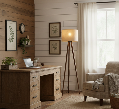 Boho Beige Tripod Floor Lamp