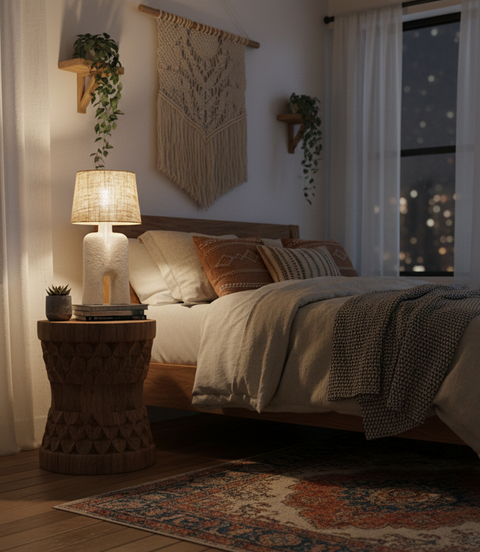 Boho Burlap Table Lamp