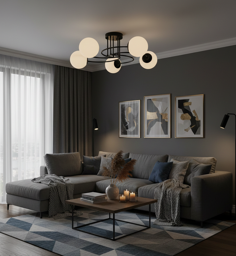 Modern Black & White branched Chandelier