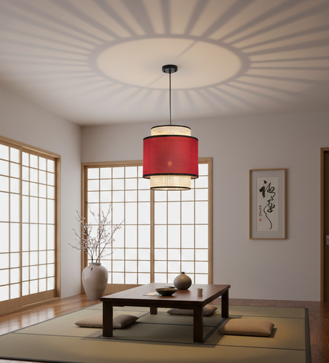 Rattan Cotton Shaded Pendent