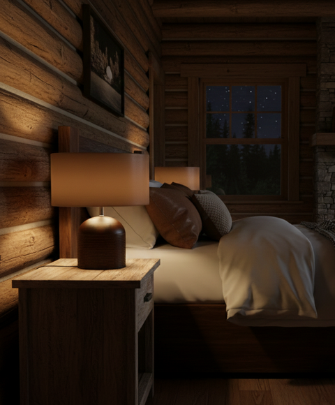 Wood With Leather Shade Table Lamp
